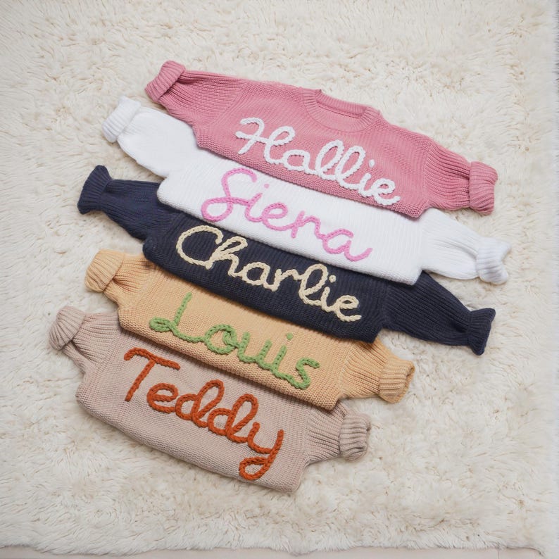 Custome Children Sweater Personalized Embroidered Knit Baby Name Sweater