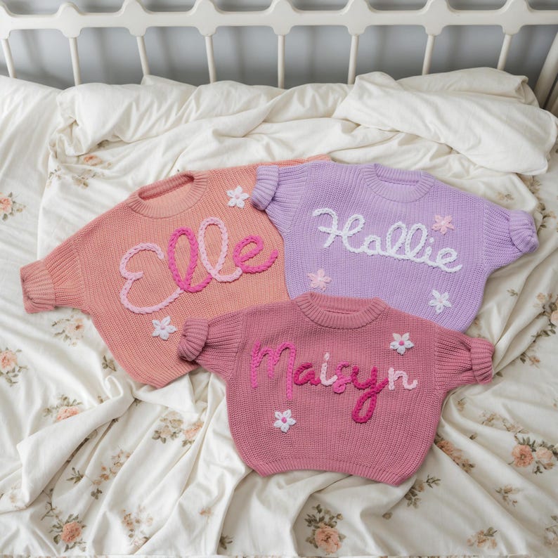Custome Children Sweater Personalized Embroidered Knit Baby Name Sweater