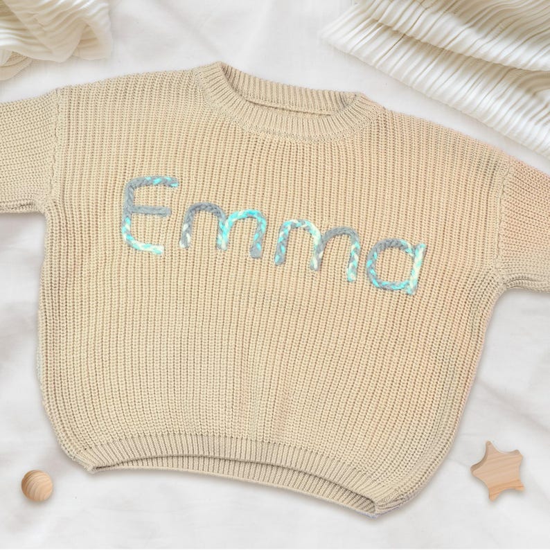 Personalized Baby Sweater Custom Hand Embroidered Knit Sweater with Name Gift for Newborn