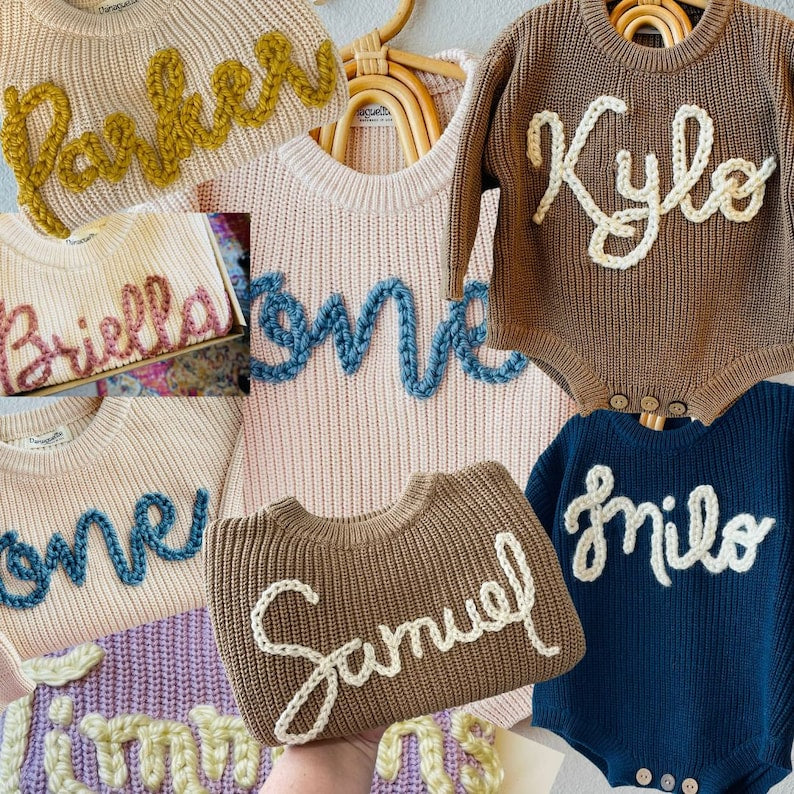 Embroidered Baby Romper Custom Knit Baby Name Bodysuit Gift for Newborn